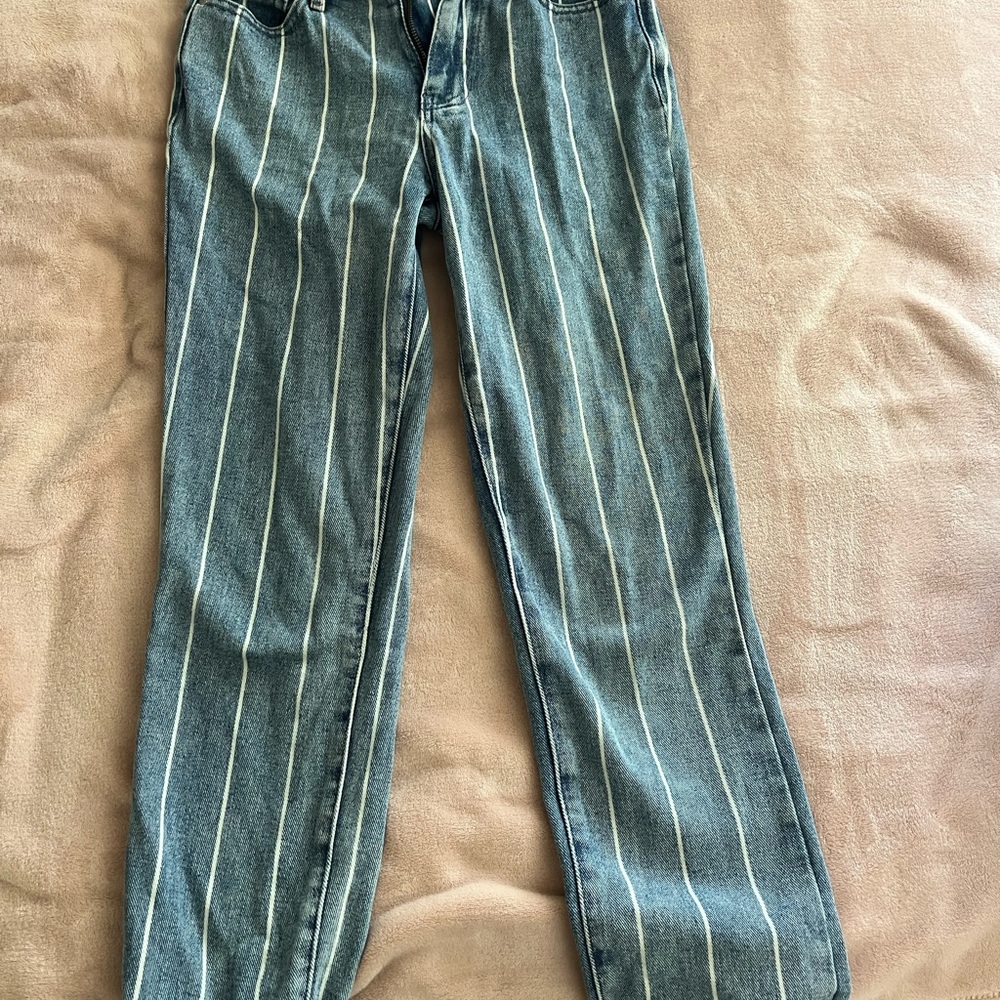 PacSun Blue and White Striped Straight Leg Jeans